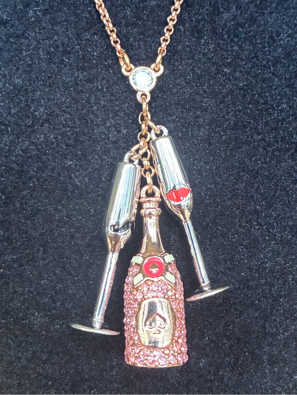 Kate Spade New York Crystal Champagne Bottle & Flutes Pendant Necklace